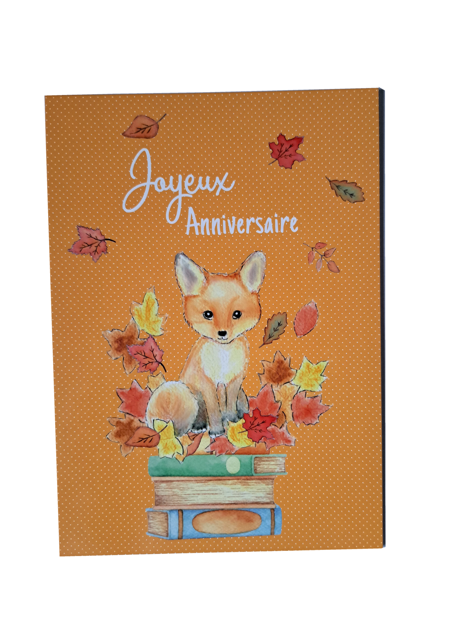 CARTE JOYEUX ANNIVERSAIRE RENARD LIVRES FEUILLES RENARD RUSE