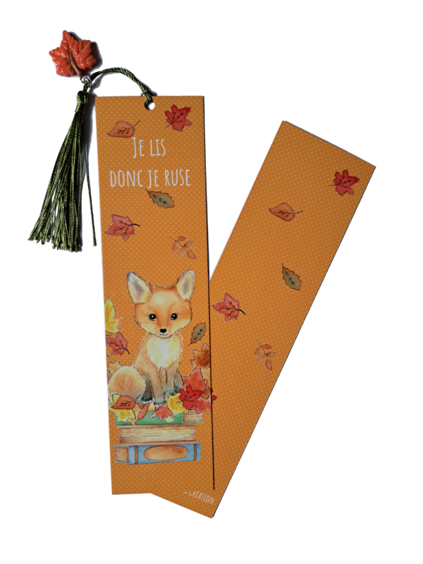 marque-page renard livre lecture automne feuilles papeterie fun, idée cadeau